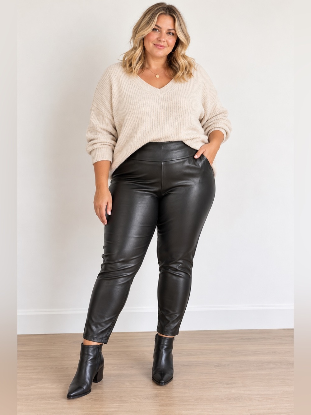Black Tape 2X Black Faux Leather High Rise Skinny Pants
